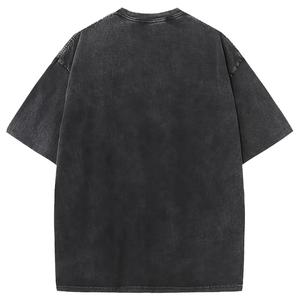 เสื้อยืดผู้ชายลายวินเทจสไตล์ย้อมสีแบบแอซิด ผ้าฝ้ายคุณภาพสูง ทรงหลวม ไหล่ตก คอกลม เสื้อผ้าฤดูร้อนแบบเก่า - Product Image 2