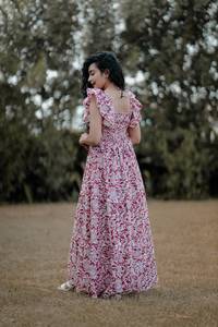 Robe longue maxi en coton imprimé de fleurs et de motifs étonnants pour femmes-Robe longue décontractée indienne-Robes longues maxi - Product Image 3