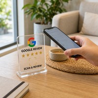 Carte d'affichage NFC en acrylique transparent avec code QR, plaque RFID 13,56 MHz programmable par URL, étanche avec support 12x12cm, 144 octets