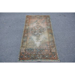 Tapis en laine marron et vert vintage, patchwork de 2,9x5,6 pieds, tissage plat, tapis turc, tapis de salon en latex, décorations de salon, nouveau - Product Image 1