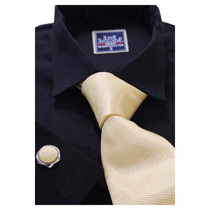 Blue Slim Fit Shirt with Brown Tie & <b>Pocket</b> <b>Square</b> 4-Piece Formal Gift Set in Box Double Cuff with Cufflinks - Product Image 6