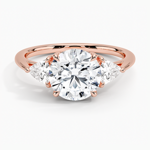 Anillo de Diamantes de Corte Redondo de Tres Piedras de Lujo, 3.0 Quilates, Piedra Lateral Trillón, Oro Amarillo de 14K, Anillos de Compromiso Certificados por IGI para Mujer - Product Image 3