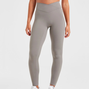 Vente en gros de leggings d'enveloppement sculptés gris fumée personnalisés coupe sculptée enveloppement flatteur taille élastique vêtements de sport leggings de yoga pour femmes - Product Image 1