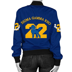 Giacca in Raso Sigma Gamma Rho SGRho, Giacca Varsity Blu e Oro del 1922, Capospalla Femminile per Confraternita - Product Image 2