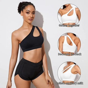 Soutien-gorge de sport asymétrique blanc pour femme, bretelles croisées, design découpé, maintien élevé, yoga, sans couture, respirant, séchage rapide - Product Image 6