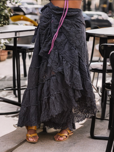 Jupe évasée style bohème pour femme, en tissu khadi coton, superposée, style bohème. - Product Image 4