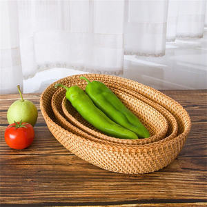 Cesta de almacenamiento ovalada tejida de ratán hecha a mano para escritorio, frutas, pan, nueces, dulces y almacenamiento en la sala de estar - Product Image 1