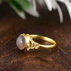 Brass <b>Ring</b> Rose Quartz Boho <b>Dainty</b> <b>Ring</b> Women Brass <b>Ring</b> 18k Gold Plated Nature Floral - Product Image 4