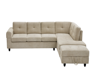 Divano Sezionale a <span class=keywords><strong>L</strong></span> Salvaspazio <span class=keywords><strong>2026</strong></span> con Contenitore Nascosto, Divano Moderno in Tessuto con Struttura in Legno Massello, Arredamento per Soggiorno - Product Image 1