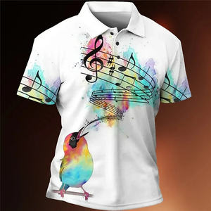 Camisetas de manga corta con estampado musical colorido en 3D para hombre, camisetas de solapa de calle informales a la moda, camisetas de gran tamaño para polos - Product Image 1