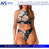 Set Bikini wanita elegan 2025 mode Halter Neck dua potong baju renang seksi pinggang tinggi baju renang Push Up pakaian renang pakaian pantai