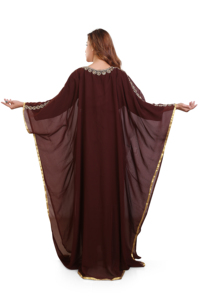 Caftan marocain marron Farasha robe Zari pierre travail traditionnel musulman vêtements accessoires Dubaï inspiré respirant - Product Image 3