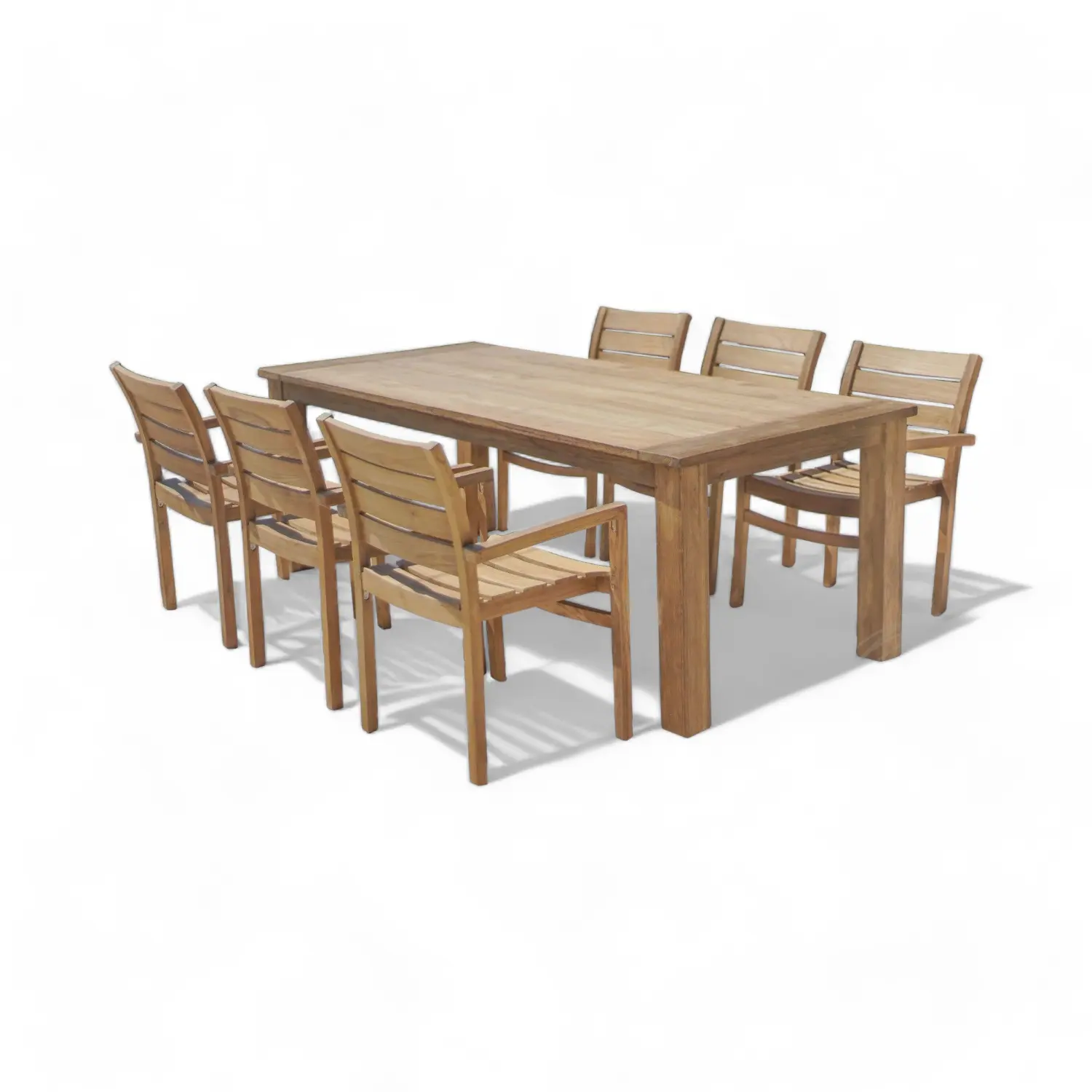 Mesa de jantar e cadeiras em madeira de teca, conjunto moderno de design transitório, 6 peças centrais de mesa de jantar para restaurantes e bares