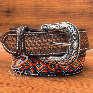 Cinturón con cuentas de cuero de vaca occidental para hombres y mujeres con diseño de herramientas manuales y hebilla ajustable duradera - Product Image 1