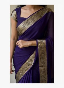 Sari de Seda Crepé de Viscosa Indio para Mujer, el Más Buscado, Exclusivo, Crepé Pesado, para Bodas y Fiestas, en Existencia - Product Image 2