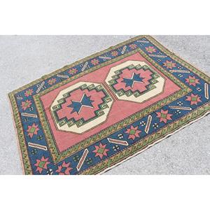 Tapis vintage 4,7x6,2 pi (143x190 cm), tapis turc bleu à motifs floraux - Product Image 2
