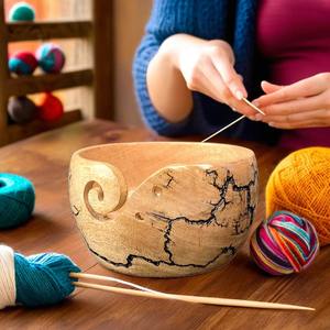 Bol à fil en bois Bol à crochet de conception unique avec LOGO Laser Bols à crochet en bois de pin pour support de fil pour crochet - Product Image 4