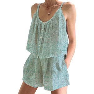 Conjunto de Pijama Corto de Algodón de Moda Urbana Bohemia para Mujer, Primavera/Verano, Floral, Ajustado, con Tirantes, Sin Mangas - Product Image 1