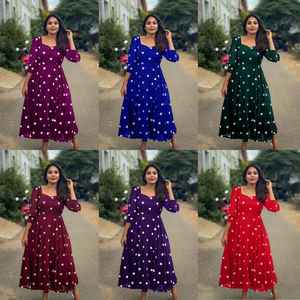 ชุดเดรสยาวปานกลางพิมพ์ลายหัวใจสุดเก๋สำหรับผู้หญิงสำหรับงานปาร์ตี้ฤดูร้อน ยืดหยุ่นได้/ปราศจากเอทานอล - Product Image 4