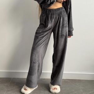 Casual invierno cálido Loungewear pantalones de satén de pierna ancha con cierre de cintura elástica patrón sólido estilo de pantalón de cintura media - Product Image 2
