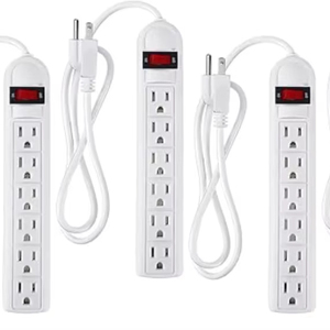 6 Outlet bảo vệ tăng dây điện dây điện mở rộng với chuyển đổi cấu hình thấp cắm phẳng cho nhà văn phòng (4 ft, trắng) - Product Image 1
