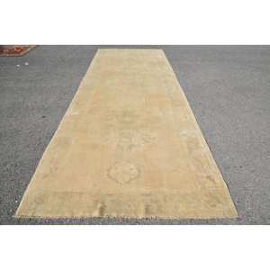 Tapis turc Vintage Beige 5.2 X 14.1ft fait à la main en laine grande surface Patchwork Design rectangulaire couloir Latex pour décoration de chambre - Product Image 1