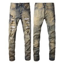 Fabricante de <span class=keywords><strong>Jeans</strong></span> Personalizados, <span class=keywords><strong>Jeans</strong></span> para Hombre, Corte Ajustado, Estilo Urbano, Desgastados, Bordados, con Parches de Cuero - Product Image 4
