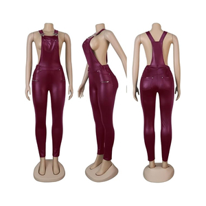 Mono de cuero de diseñador para mujer con cremallera frontal Slim Fit Stretch Romper perfecto para Otoño Invierno declaración de moda diaria - Product Image 6