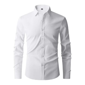 Camisa de satén para hombre de alta calidad elástica delgada de manga larga transpirable de un solo pecho de lujo banquete social vestido formal estampado - Product Image 3
