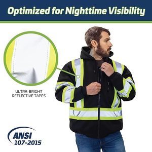 Manches longues nouveau sweat à capuche de sécurité réfléchissant noir fermeture éclair haute visibilité logo sur mesure sweat à capuche de sécurité avec poche - Product Image 4