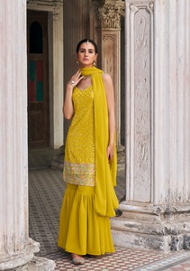Traje Sharara DE TRABAJO bordado de Georgette de imitación pesado de último diseñador por Fab Zone - Product Image 3