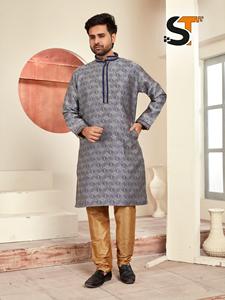 Superbe pyjama Kurta en soie pour homme en jacquard de soie lourd de créateur, Royal Export Launch Surat Gujarat pour les vêtements indiens pakistanais - Product Image 5