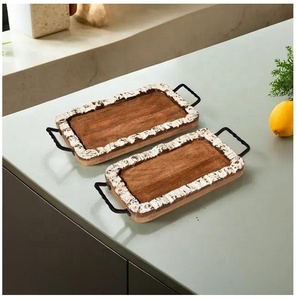 Ensemble de 3 plateaux de service en bois d'acacia, écologiques, durables, de qualité commerciale, pour hôtels et restaurants, Noël - Product Image 4