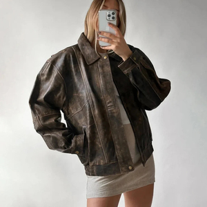 Nouvelle veste en cuir vêtements personnalisés en cuir de vachette véritable col montant fermeture éclair vélo cavaliers veste femmes - Product Image 6
