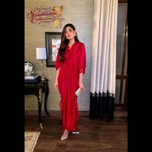 Cómodo caftán para mujer a la venta, estilo de Color rojo, decoración de encaje Vintage, trabajo manual, mangas brillantes, ajuste de fabricación - Product Image 1