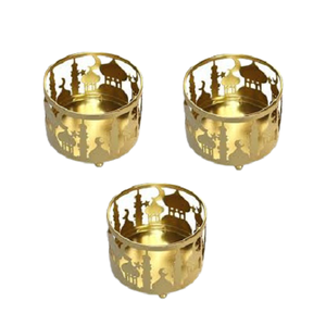 Plateau à chocolat de service de forme ronde ensemble de trois plateaux à chocolats islamiques en métal poli doré pour les meilleures ventes - Product Image 1