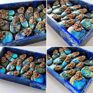 Cabochon bleu feu Labradorite belle au bois dormant couleur visage polymère argile pendentif lâche pierres précieuses concepteur à la main Antique bijoutier - Product Image 2