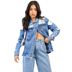 Dernière mode hip hop veste en jean bleu délavé pour femmes vestes en jean personnalisées pour femmes à vendre - Product Image 4