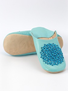 Wholesale Turquoise Sequin Moroccan Leather Babouche <b>Slippers</b> Beaded Oriental Mules Round Toe House Shoes multiple colors - Product Image 1