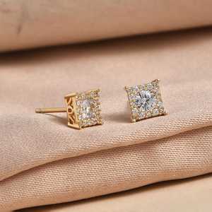Minimalist CZ <b>Stud</b> <b>Earrings</b> 18K Gold Plated Round CZ Square Halo <b>Studs</b> Dainty Sterling <b>Silver</b> <b>Earrings</b> Everyday Gift For Her - Product Image 3