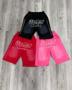 กางเกงขาสั้นผู้ชายสไตล์วินเทจผ้า100% ซีดๆมีหลายสีลายพิมพ์พลอยเทียมไซส์ใหญ่ - Product Image 3