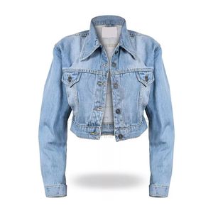 Chaqueta corta de mezclilla lavada reversible para mujer, botón ajustado, moda de invierno, estilo motorista, venta al por mayor - Product Image 2