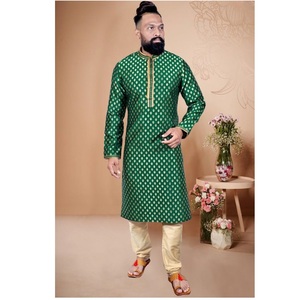 <b>Mens</b> Traditional <b>Festival</b> <b>Wear</b> Rayon Cotton Sequence Chiefly Work With Embroidery Work Designer Kurta Paijama for Wedding - Product Image 1