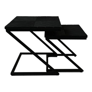 Juego de mesa nido de lujo moderno de 2 acabado negro con marco de metal y mesa auxiliar de diseño en espiga para sala de estar - Product Image 2