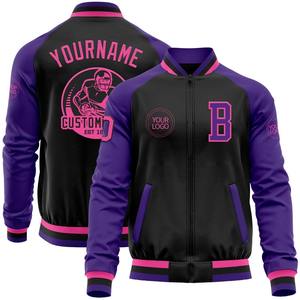 Custom <b>Black</b> Pink-Purple Bomber Varsity Letterman Two Tone Single Button <b>Jacket</b> Windbreaker Streetwear Vintage Winter Men's - Product Image 1