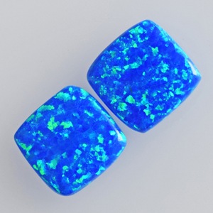 Par de Ópalos de Fuego de Alta Calidad, 4 CTW, Tamaño de Cabujón 11x10x2 MM, Ópalo de Fuego Sintético Brillante Azul Verde, Piedra Natural - Product Image 2
