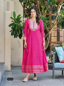 ใหม่เรยอน14กก. พิมพ์ลายฟอยล์แบบลำลองผ้ายีนส์14กก. ชุดราตรีฟอยล์ปักคอแนวธรรมชาติ - Product Image 3