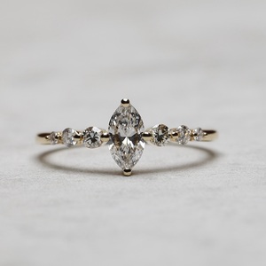 10x5mm Marquise Cut Moissanite Engagement <b>Ring</b> with Round Side Stones | <b>Dainty</b> Bridal Wedding Jewelry - Product Image 1