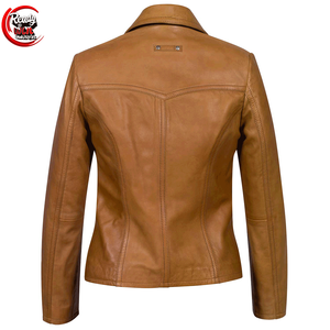 Haute qualité femmes hiver Slim Fit Blazer nouvelle mode tricoté veste en cuir véritable avec bouton décoration motif solide - Product Image 4