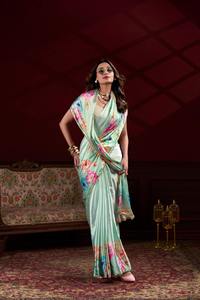 Evergreen Designer Outfit Chemisier Saree en soie satinée d'excellente qualité avec imprimé floral Fabricant de travaux d'Inde à des prix abordables - Product Image 5